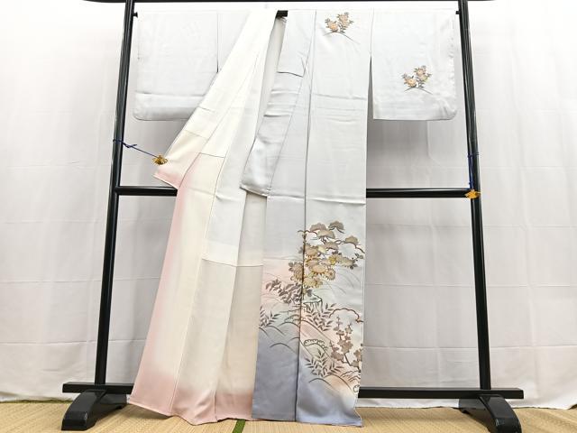 平和屋着物●訪問着　松竹梅立波文　暈し染め　金銀彩　正絹　逸品　BAAX9599yc