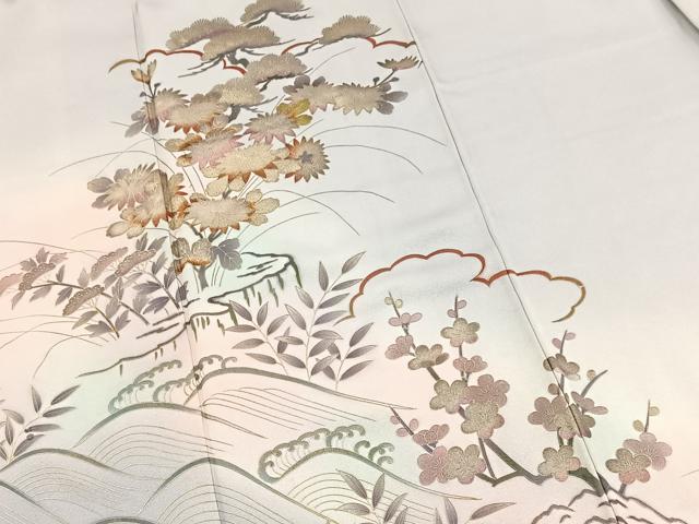 平和屋着物●訪問着　松竹梅立波文　暈し染め　金銀彩　正絹　逸品　BAAX9599yc