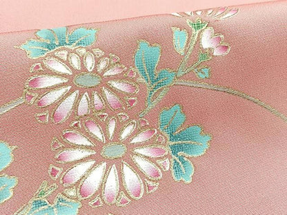 平和屋着物●訪問着　草花文　シルエット　紅梅色　金彩　正絹　逸品　BAAX9600yc