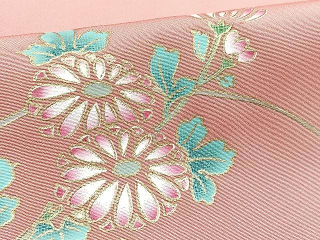 平和屋着物●訪問着　草花文　シルエット　紅梅色　金彩　正絹　逸品　BAAX9600yc