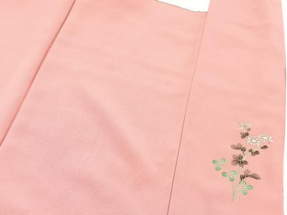 平和屋着物●訪問着　草花文　シルエット　紅梅色　金彩　正絹　逸品　BAAX9600yc