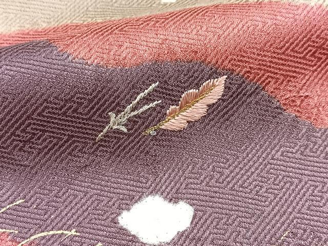 平和屋着物■訪問着　絞り　刺繍　道長吹き寄せ文　甚三紅色　金彩　正絹　逸品　BAAX9601yc