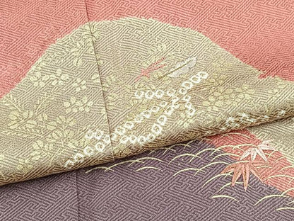 平和屋着物■訪問着　絞り　刺繍　道長吹き寄せ文　甚三紅色　金彩　正絹　逸品　BAAX9601yc