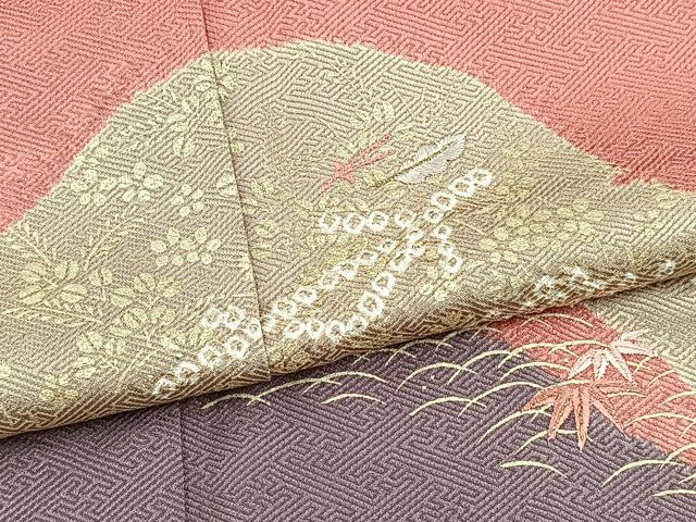 平和屋着物■訪問着　絞り　刺繍　道長吹き寄せ文　甚三紅色　金彩　正絹　逸品　BAAX9601yc