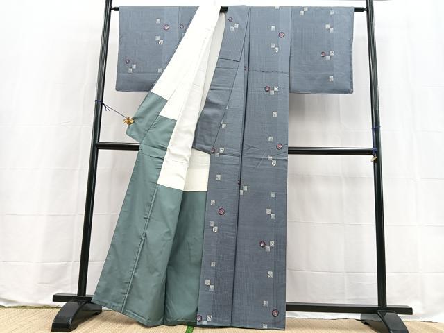 平和屋着物●上質な小紋　紬地　雪輪南天文　金彩　正絹　逸品　BAAX9608yc