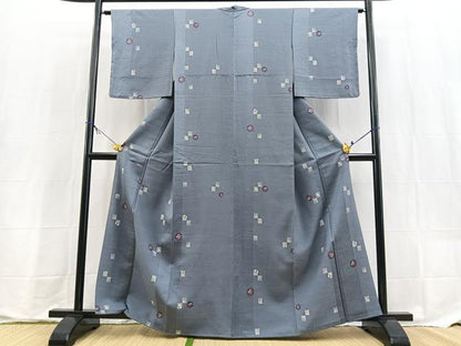 平和屋着物●上質な小紋　紬地　雪輪南天文　金彩　正絹　逸品　BAAX9608yc