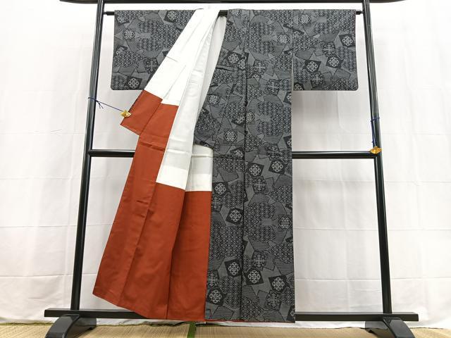 平和屋着物■本場大島紬　7マルキ　幾何学花文　正絹　逸品　BAAX9613yc