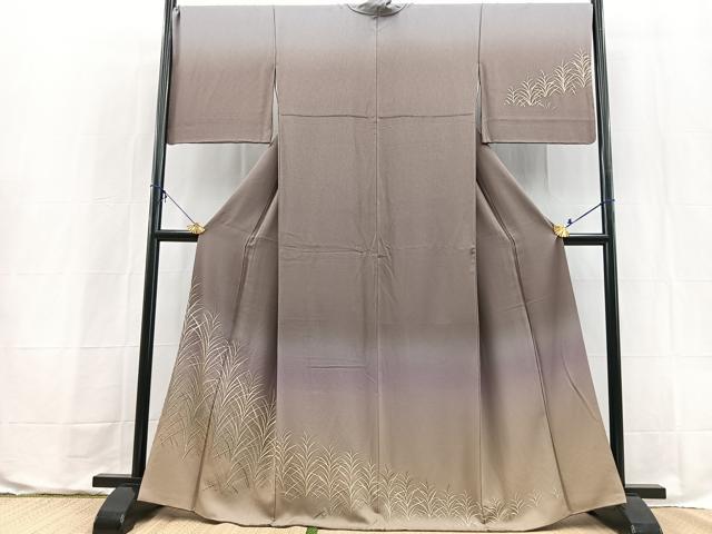 平和屋着物●訪問着　総刺繍　草葉文　暈し染め　金糸　正絹　逸品　BAAX9615yc