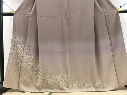 平和屋着物●訪問着　総刺繍　草葉文　暈し染め　金糸　正絹　逸品　BAAX9615yc