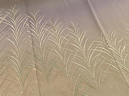 平和屋着物●訪問着　総刺繍　草葉文　暈し染め　金糸　正絹　逸品　BAAX9615yc