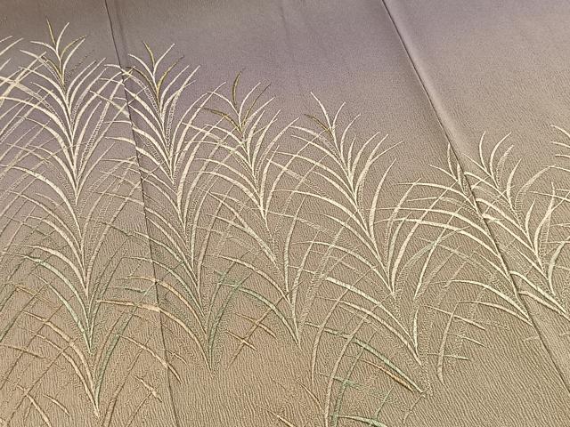 平和屋着物●訪問着　総刺繍　草葉文　暈し染め　金糸　正絹　逸品　BAAX9615yc