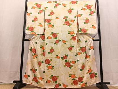 平和屋着物■上質な小紋　椿　暈し染め　正絹　逸品　BAAX9619yc