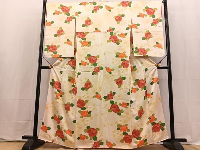 平和屋着物■上質な小紋　椿　暈し染め　正絹　逸品　BAAX9619yc