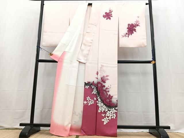 平和屋着物■浅井忠治　訪問着　手描き　草花文　暈し染め　正絹　逸品　BAAX9621yc