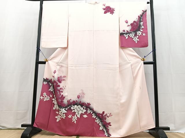 平和屋着物■浅井忠治　訪問着　手描き　草花文　暈し染め　正絹　逸品　BAAX9621yc