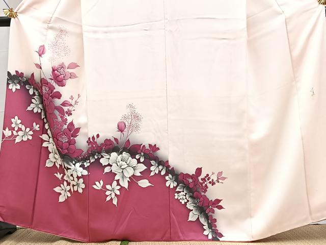 平和屋着物■浅井忠治　訪問着　手描き　草花文　暈し染め　正絹　逸品　BAAX9621yc