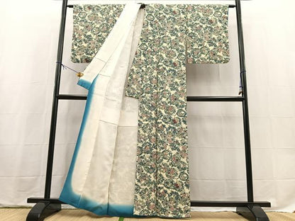 平和屋着物■上質な小紋　型染め　花丸文　鬼しぼ縮緬　正絹　逸品　BAAX9633yc