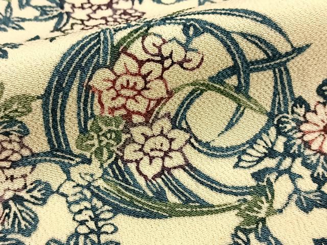 平和屋着物■上質な小紋　型染め　花丸文　鬼しぼ縮緬　正絹　逸品　BAAX9633yc