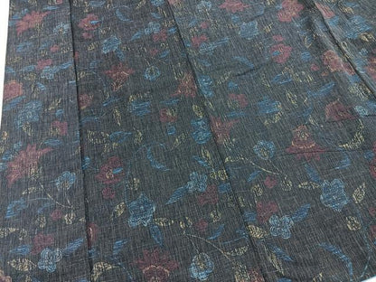 平和屋着物■上質な紬　更紗花文　正絹　逸品　BAAX9634yc