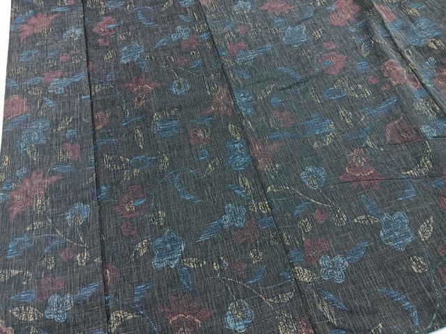 平和屋着物■上質な紬　更紗花文　正絹　逸品　BAAX9634yc