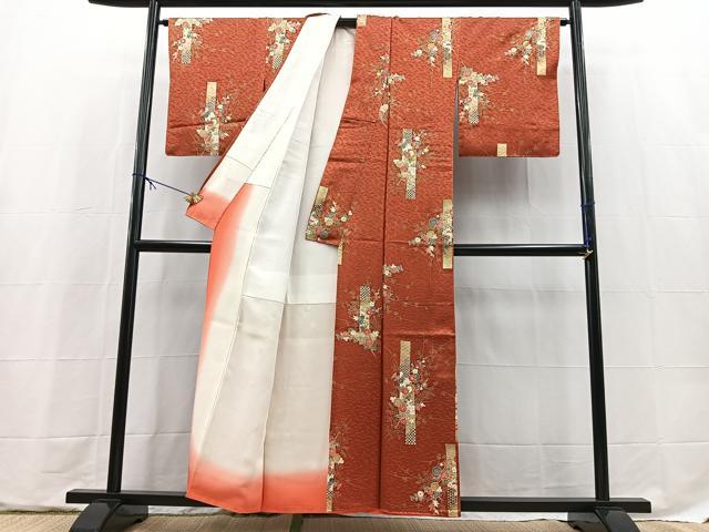 平和屋着物■上質な小紋　短冊花文　金彩　正絹　逸品　BAAX9642yc