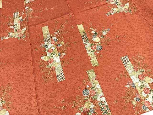 平和屋着物■上質な小紋　短冊花文　金彩　正絹　逸品　BAAX9642yc