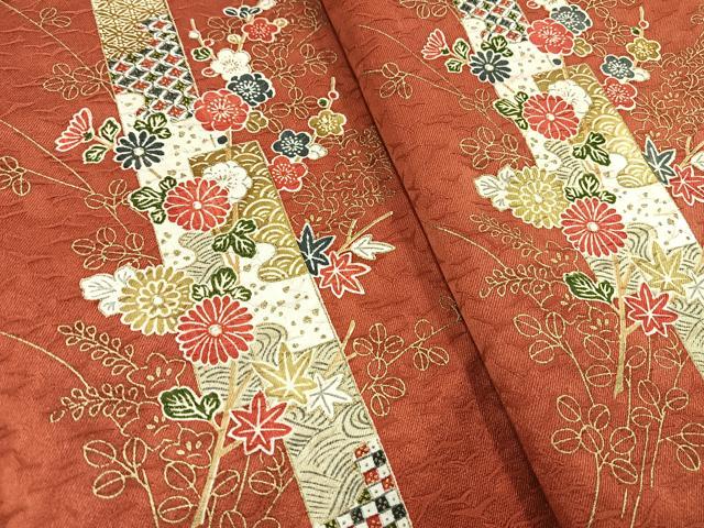 平和屋着物■上質な小紋　短冊花文　金彩　正絹　逸品　BAAX9642yc