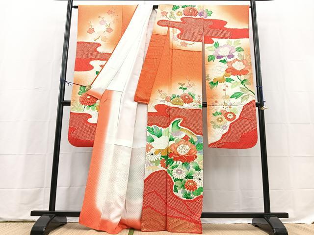 平和屋着物■豪華振袖　絞り　駒刺繍　花鳥文　暈し染め　金彩　正絹　逸品　BAAX9643yc