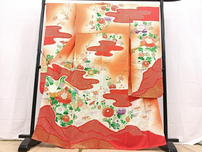 平和屋着物■豪華振袖　絞り　駒刺繍　花鳥文　暈し染め　金彩　正絹　逸品　BAAX9643yc