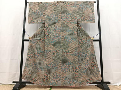平和屋着物■上質な小紋　切嵌更紗花鳥文　正絹　逸品　BAAX9649yc