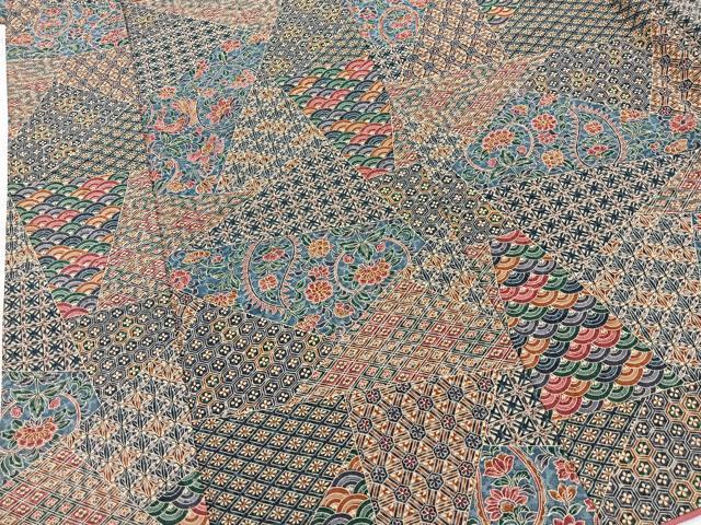 平和屋着物■上質な小紋　切嵌更紗花鳥文　正絹　逸品　BAAX9649yc