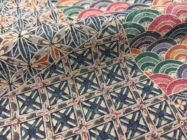 平和屋着物■上質な小紋　切嵌更紗花鳥文　正絹　逸品　BAAX9649yc