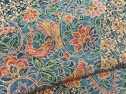 平和屋着物■上質な小紋　切嵌更紗花鳥文　正絹　逸品　BAAX9649yc