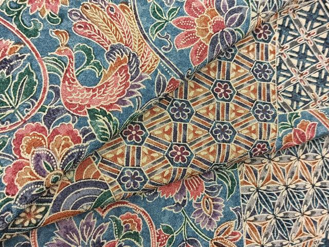平和屋着物■上質な小紋　切嵌更紗花鳥文　正絹　逸品　BAAX9649yc