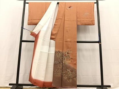 平和屋着物■訪問着　刺繍　秋草文　暈し染め　金銀彩　正絹　逸品　BAAX9651yc