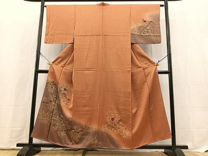 平和屋着物■訪問着　刺繍　秋草文　暈し染め　金銀彩　正絹　逸品　BAAX9651yc