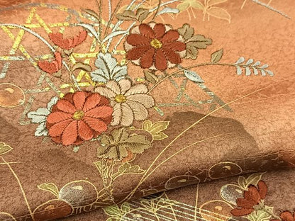 平和屋着物■訪問着　刺繍　秋草文　暈し染め　金銀彩　正絹　逸品　BAAX9651yc