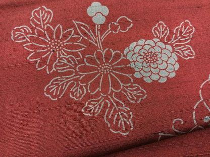 平和屋着物■上質な小紋　紬地　型染め　向かい蝶草花文　正絹　逸品　BAAX9652yc