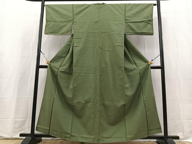 平和屋着物●結城紬　老竹色　正絹　逸品　BAAX9653yc