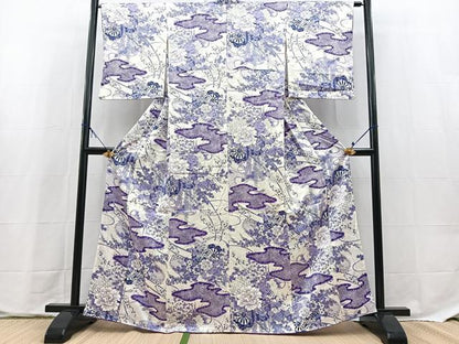 平和屋着物●上質な小紋　立波花車文　金彩　正絹　逸品　BAAX9657yc