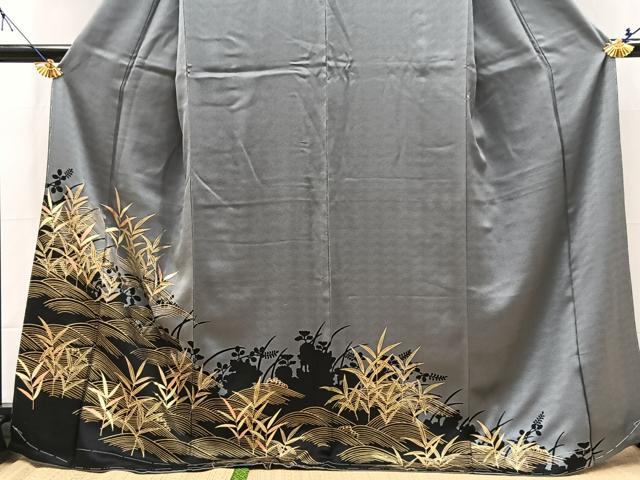 平和屋着物●豪華色留袖　立波草花文　シルエット　金彩　三越扱い　正絹　逸品　未使用　BAAX9659yc