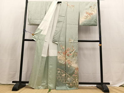 平和屋着物●訪問着　地紙花蝶文　暈し染め　金彩　正絹　逸品　BAAX9674yc