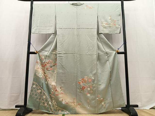 平和屋着物●訪問着　地紙花蝶文　暈し染め　金彩　正絹　逸品　BAAX9674yc