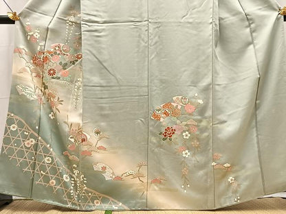 平和屋着物●訪問着　地紙花蝶文　暈し染め　金彩　正絹　逸品　BAAX9674yc