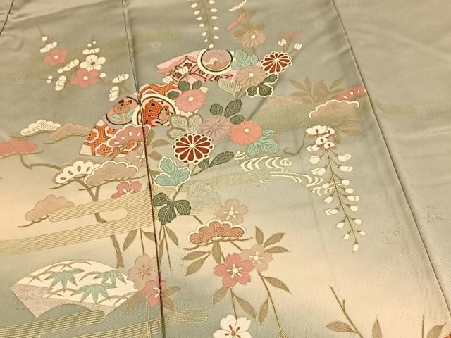 平和屋着物●訪問着　地紙花蝶文　暈し染め　金彩　正絹　逸品　BAAX9674yc