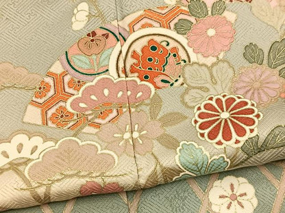 平和屋着物●訪問着　地紙花蝶文　暈し染め　金彩　正絹　逸品　BAAX9674yc