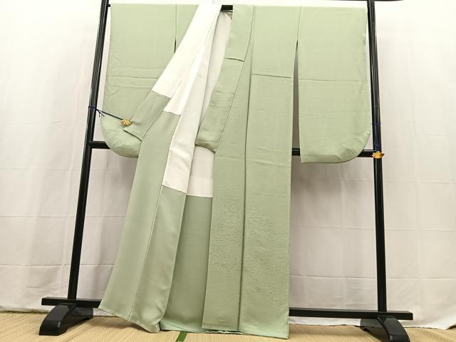 平和屋着物●小振袖　二尺袖　色無地　辻が花地紋　裏葉柳色　鈴乃屋扱い　正絹　逸品　BAAX9677yc