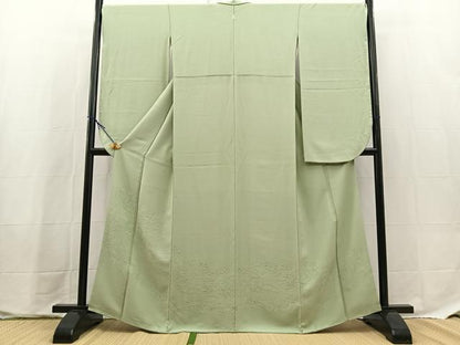 平和屋着物●小振袖　二尺袖　色無地　辻が花地紋　裏葉柳色　鈴乃屋扱い　正絹　逸品　BAAX9677yc