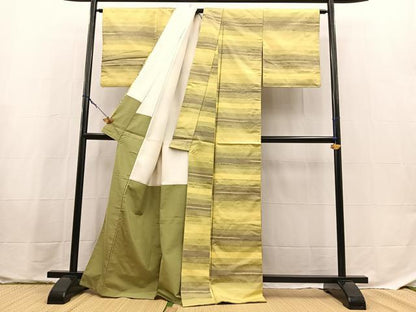 平和屋着物●上質な紬　横段文　正絹　逸品　BAAX9684yc