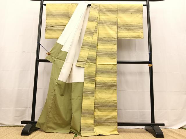 平和屋着物●上質な紬　横段文　正絹　逸品　BAAX9684yc